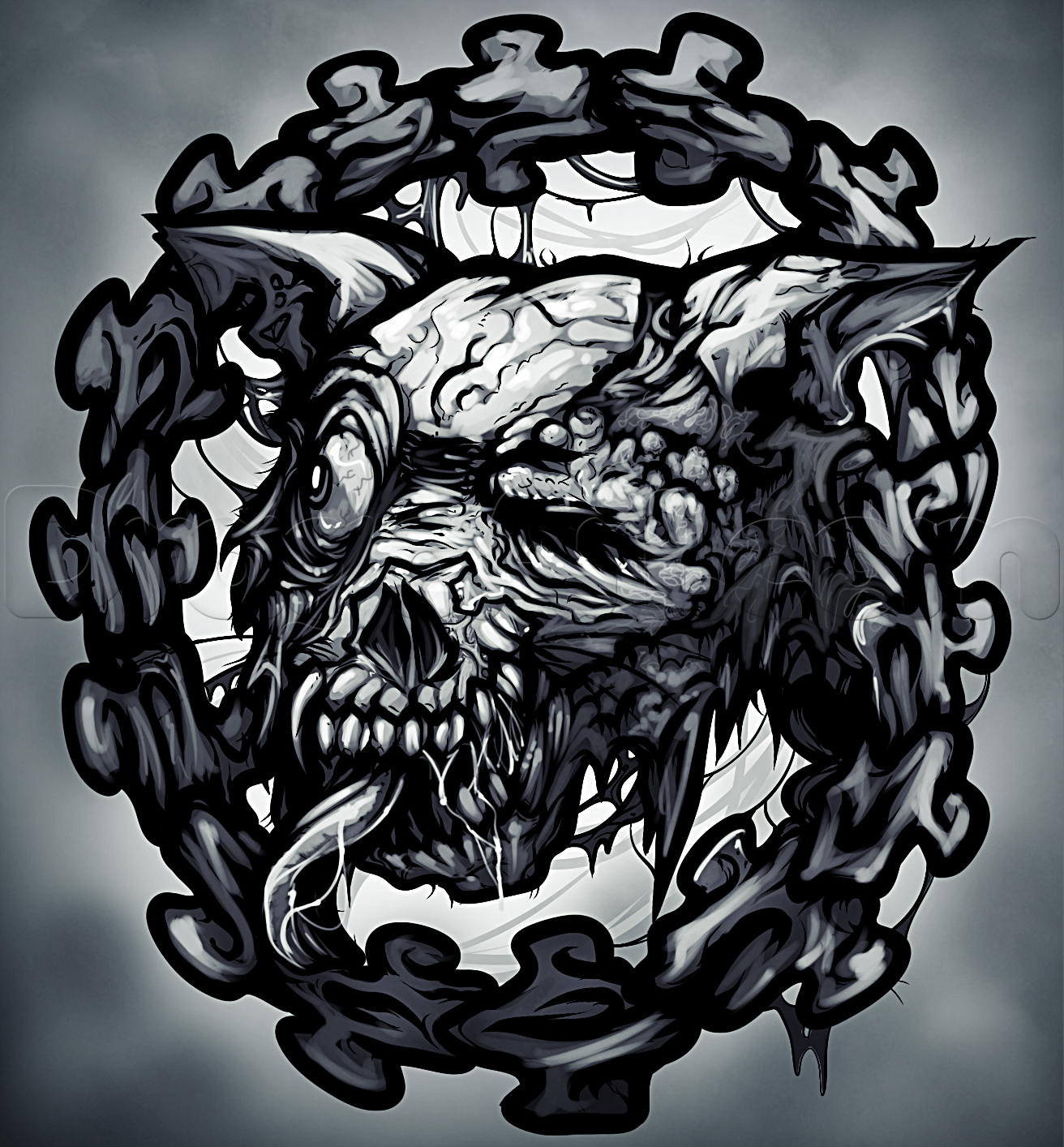 1312x1414 How To Draw A Zombie Cat, Step - Zombie Dog Drawing