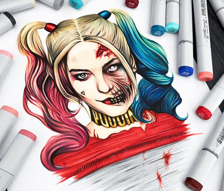 750x640 Zombie Quinn Pencil Drawing - Zombie Drawing