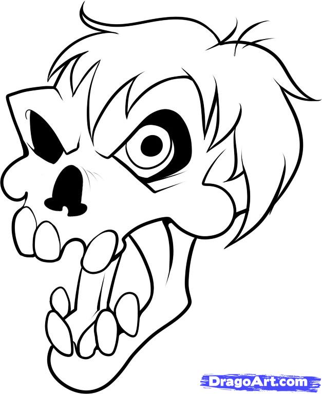 627x767 How To Draw A Zombie Skull, Step - Zombie Drawing For Kids