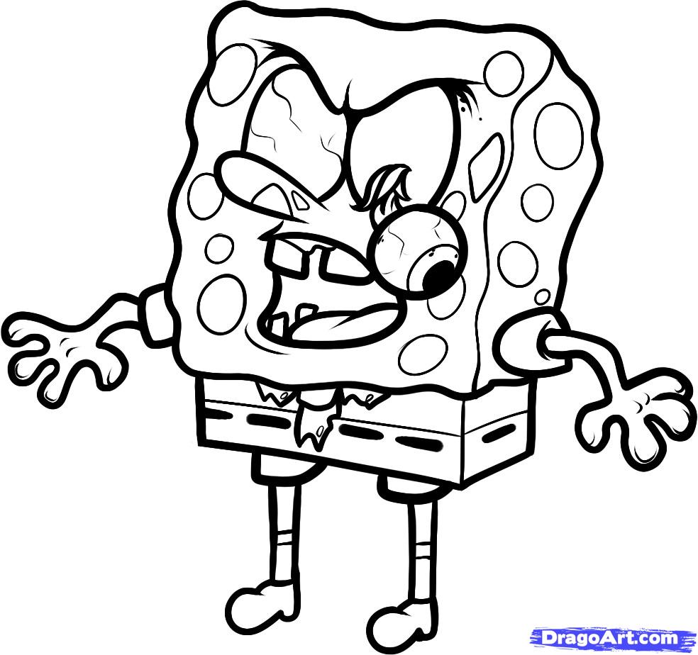 984x924 step how to draw zombie spongebob, zombie spongebob - Zombie Drawing For Kids