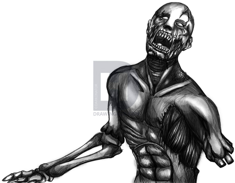 923x720 How To Draw A Zombie Face, Step - Zombie Face Drawing