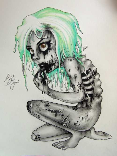 500x667 zombie girl drawing zombie drawings - Zombie Girl Drawing