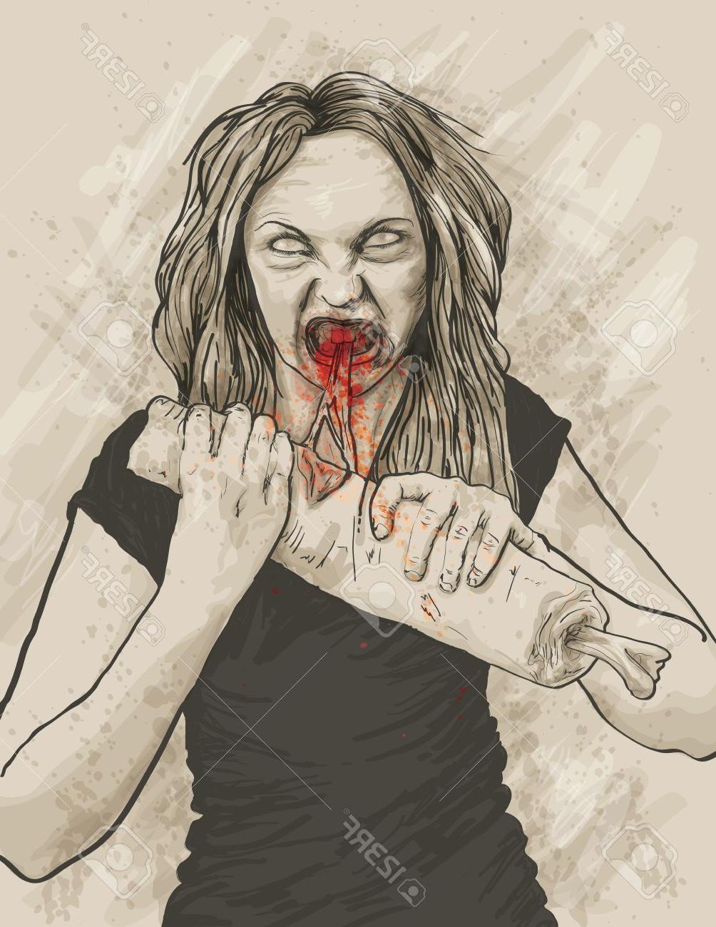 1004x1300 Hd Realistic Vector Illustration Of Female Zombie Girl Eating - Zombie Girl Drawing