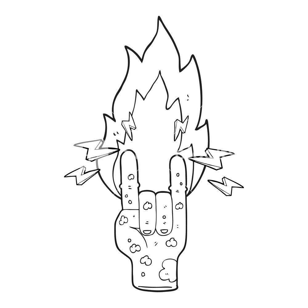 1000x1000 Freehand Drawn Black And White Cartoon Zombie Hand Making Horn - Zombie Hand Drawing