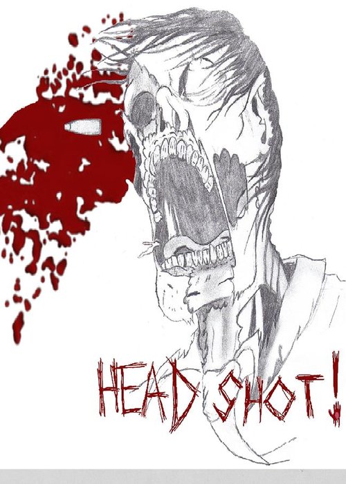 500x700 Zombie Head Shot Greeting Card For Sale - Zombie Head Drawing