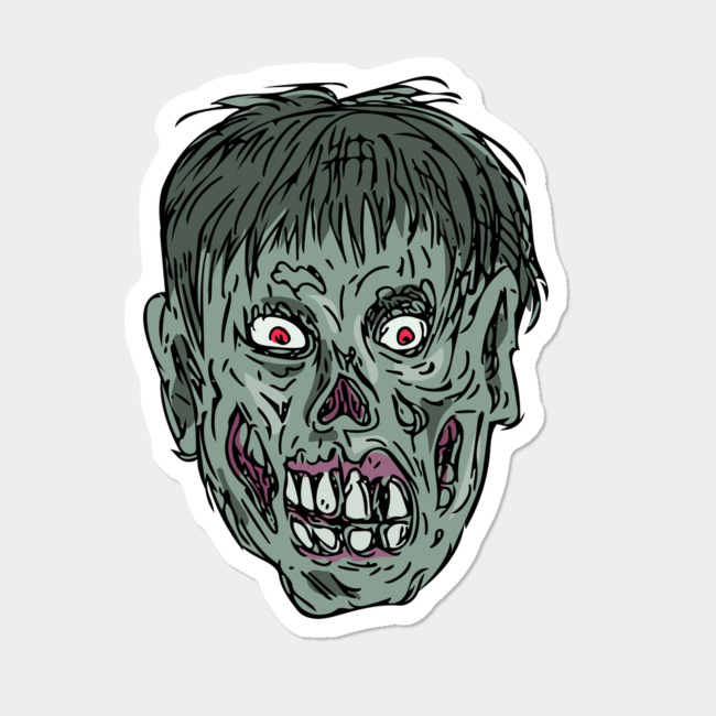 650x650 Zombie Skull Head Drawing Sticker - Zombie Head Drawing
