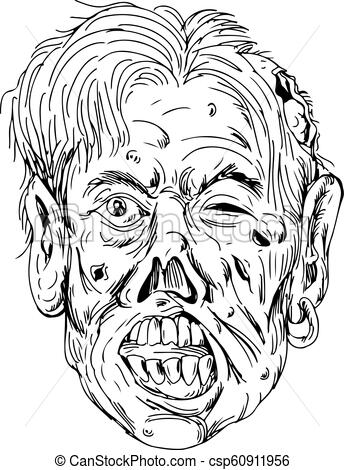344x470 Zombie Head Front Drawing Drawing Sketch Style Illustration - Zombie Mouth Drawing
