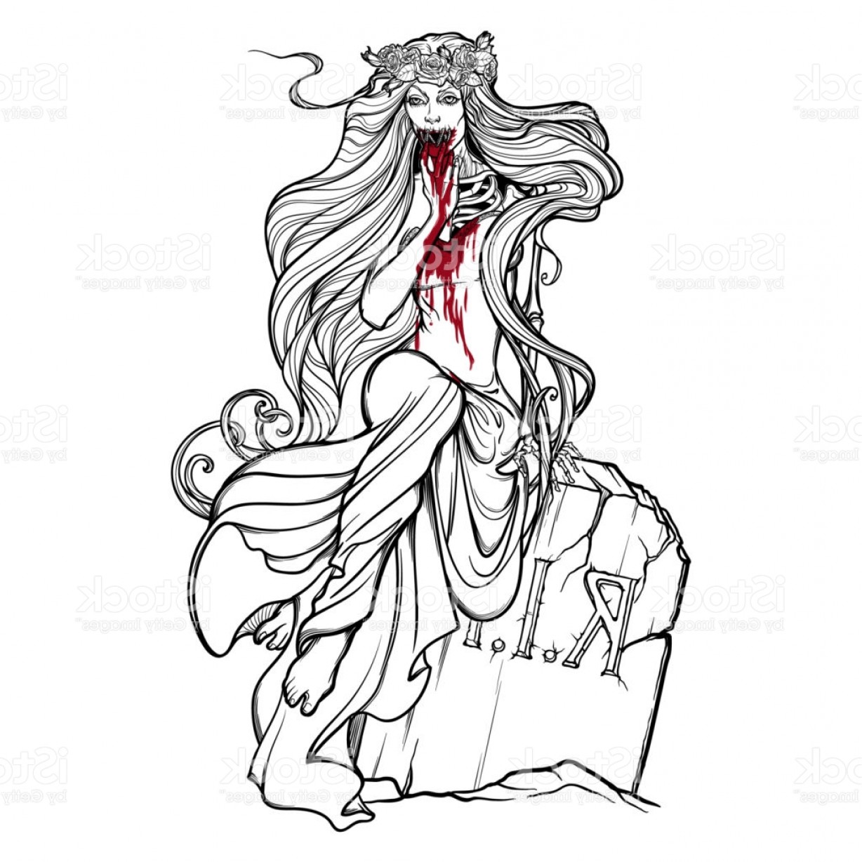 1228x1228 Dead Bride Zombie Girl With A Sewn Up Mouth Blood Stained Hands - Zombie Mouth Drawing