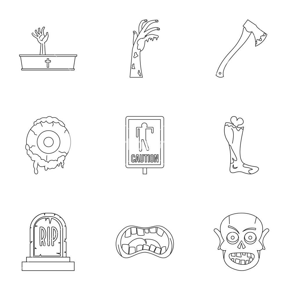 1000x1000 Zombie Icon Set Outline Set Of Zombie Vector Icons For Web - Zombie Outline Drawing