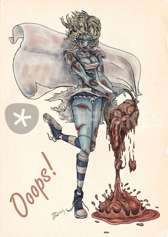 565x800 zombie pinup ooops! drawing art prints and posters - Zombie Pin Up Girl Drawings