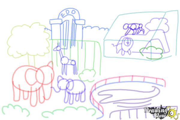 600x400 How To Draw A Zoo - Zoo Drawing