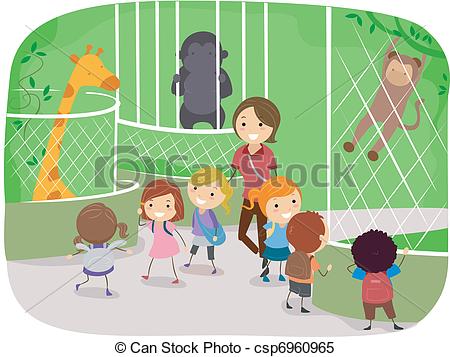 450x357 Illustration Of Kids Observing Animals In A Zoo - Zoo Drawing For Kid