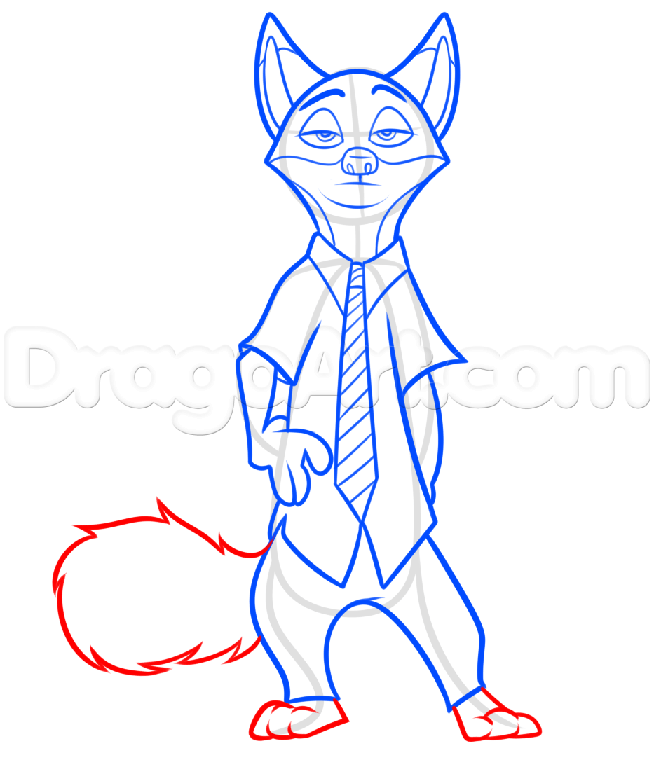 933x1085 How To Draw Nick Wilde From Zootopia, Step - Zootopia Drawings