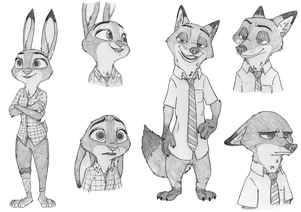 1024x723 Judy And Nick Sketches - Zootopia Drawings
