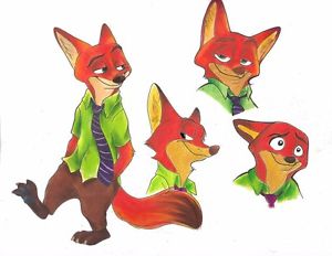 300x232 Original Art Nick Wilde Zootopia Drawing Cute Fox Disney - Zootopia Drawings