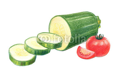 400x254 still life of tomatoes and zucchini drawing with colored pencils - Zucchini Drawing