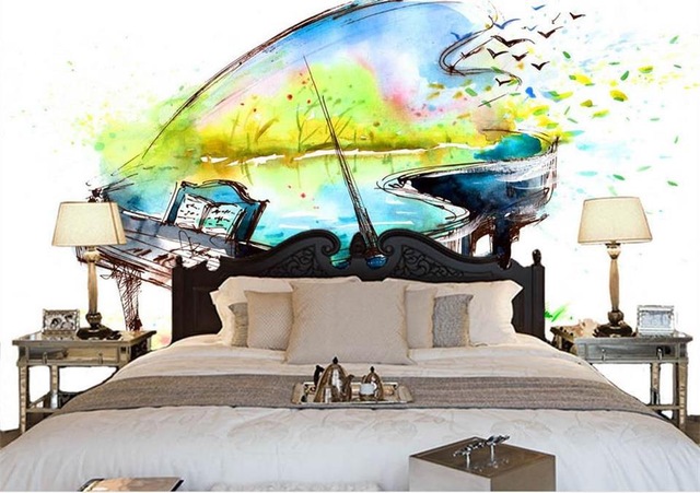 640x451 Custom 3d Photo Wallpaper Room Mural Freehand Piano Watercolor 3d - 3d Watercolor