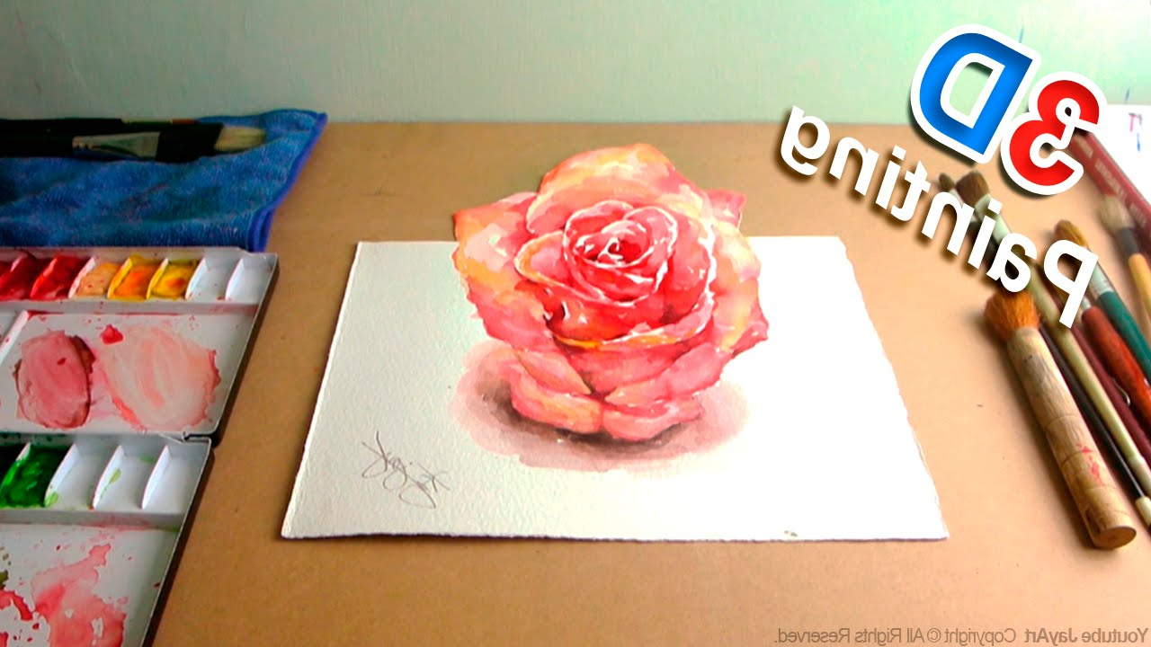 1280x720 Rose Art Watercolor Paint 3d Rose Painting In Watercolor, Optical - 3d Watercolor