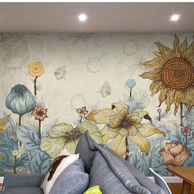 640x640 Photo Wallpaper 3d Watercolor Flowers Mural Non Woven The Living - 3d Watercolor