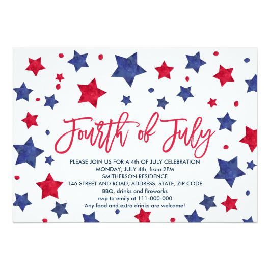 530x530 Modern Red Blue Watercolor Stars 4th Of July Card Invitations 4 U - 4th Of July Watercolor