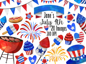 350x258 Watercolor 4th Of July Clipart By Digitalartsi Tpt - 4th Of July Watercolor