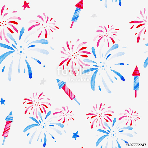 500x500 Watercolor Fireworks Festival Pattern For Holidays, 4th Of July - 4th Of July Watercolor