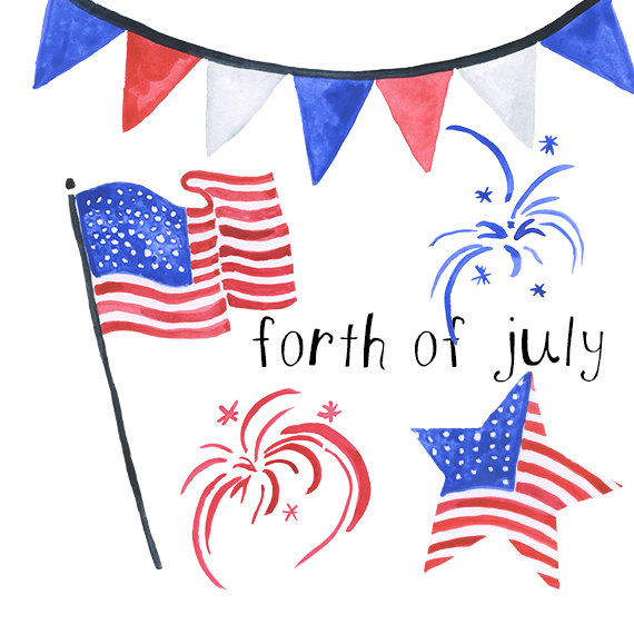 570x570 Watercolor Forth Of July Americana Clip Art American Clipart 4th - 4th Of July Watercolor