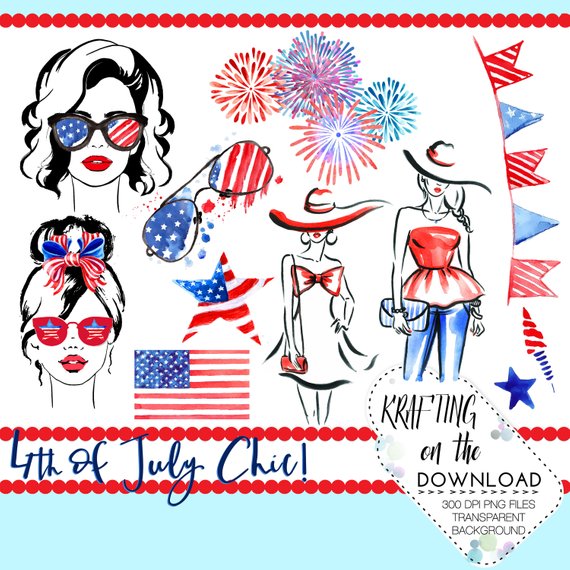 570x570 Watercolor 4th Of July Clipart Png File Watercolor Fourth Of Etsy - 4th Of July Watercolor