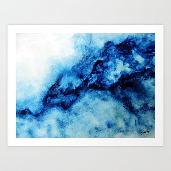570x570 Blue Watercolor Print, Wall Art, Abstract Canvas Art, Large Canvas - Abstract Art Watercolor