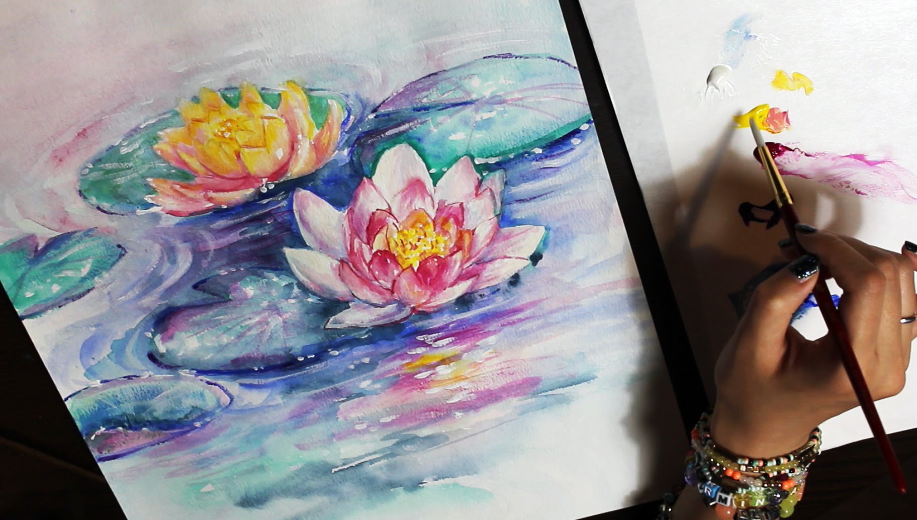 1824x1034 Watercolor Painting Time Lapse Abstract Water Lilies - Abstract Art Watercolor Paintings