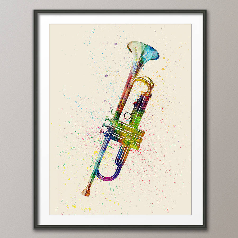900x900 Trumpet Watercolour Abstract Art Print By Artpause - Abstract Art Watercolor Paintings