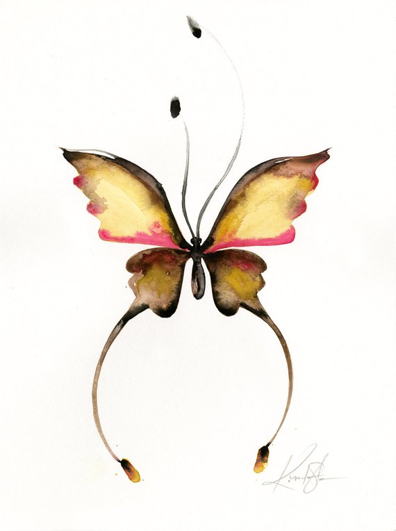 570x764 Abstract Butterfly Watercolor Painting Yellow Brown Pink Etsy - Abstract Butterfly Watercolor