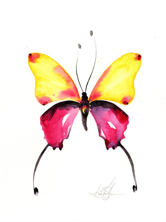 570x761 Abstract Butterfly Watercolor Painting Yellow Pink Art Etsy - Abstract Butterfly Watercolor