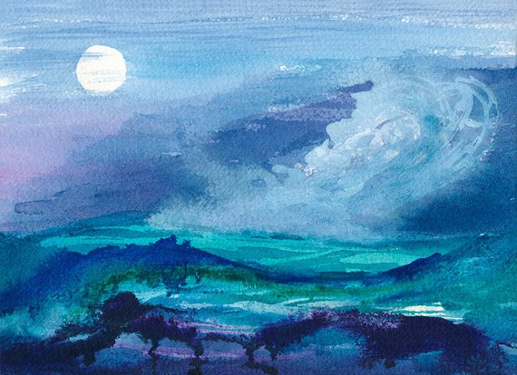 570x414 Abstract Ocean Waves Watercolor Painting Fine Art Print From Etsy - Abstract Ocean Watercolor