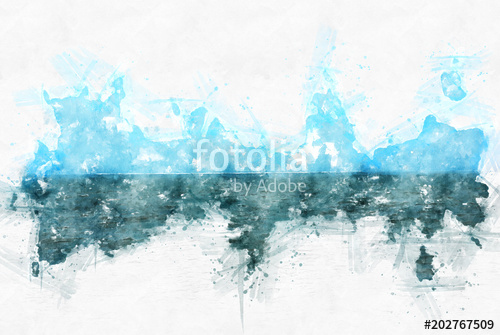500x335 Abstract Ocean Wave On Watercolor Painting Background. Stock - Abstract Ocean Watercolor