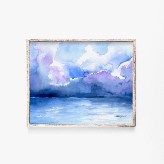 570x570 Abstract Ocean Watercolor Painting 24x18 Reproduction Art Etsy - Abstract Ocean Watercolor