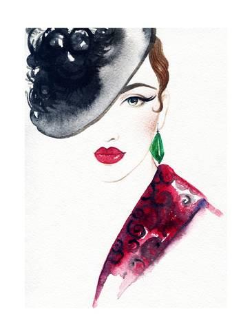 366x488 Beautiful Face. Woman Portrait With Hat. Abstract Watercolor - Abstract Watercolor Face