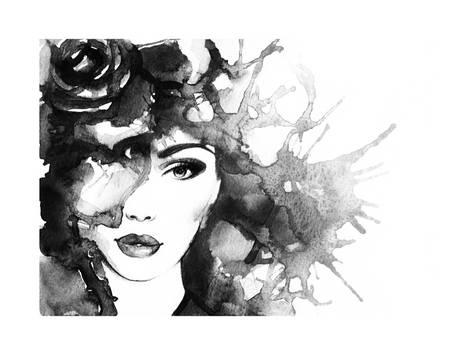 473x355 Woman Face.abstract Watercolor .fashion Background Posters By Anna - Abstract Watercolor Face