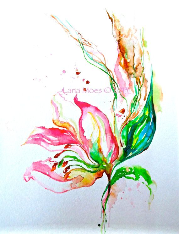 570x744 Pink Flowers Painting Abstract Original Watercolor - Abstract Watercolor Flower Paintings