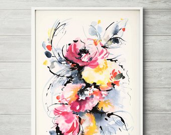 340x270 Watercolor Painting Pink Watercolor Print Pink Floral Art - Abstract Watercolor Flower Paintings