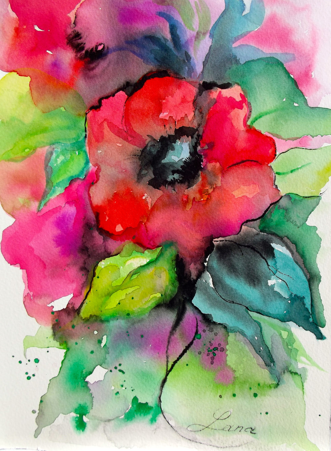 1101x1500 Abstract Original Watercolor Painting - Abstract Watercolor Flower Paintings