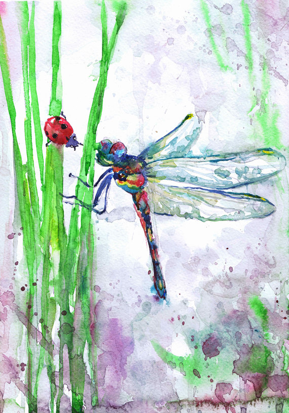 570x813 Abstract Dragonfly Art Dragonfly Art Insect Print Abstract - Abstract Watercolor Flowers