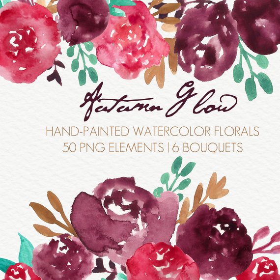 570x570 Autumn Glow Abstract Watercolor Flowers Floral Clip Art Etsy - Abstract Watercolor Flowers