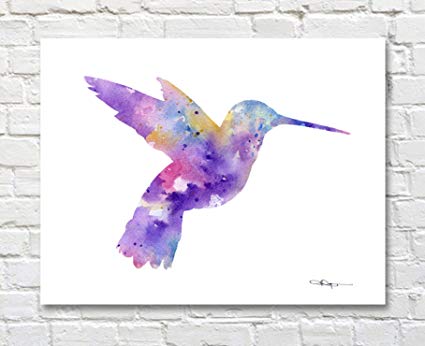 425x346 Hummingbird Abstract Watercolor Painting 11 X 14 - Abstract Watercolor Hummingbird
