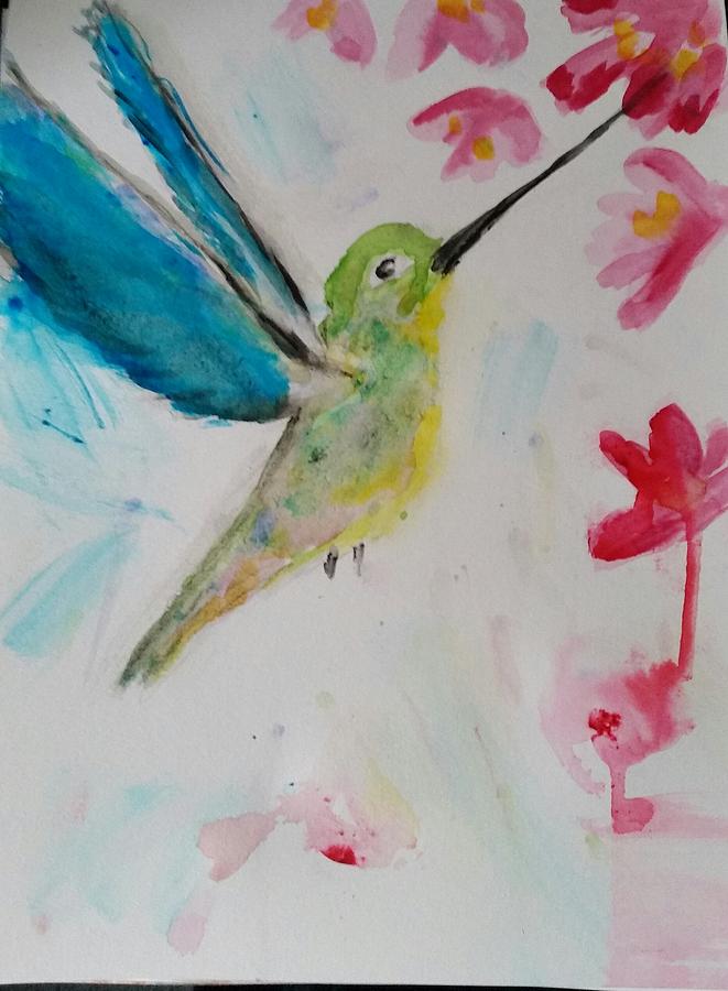 661x900 Blue Winged Hummingbird Painting By Stacie Siemsen - Abstract Watercolor Hummingbird