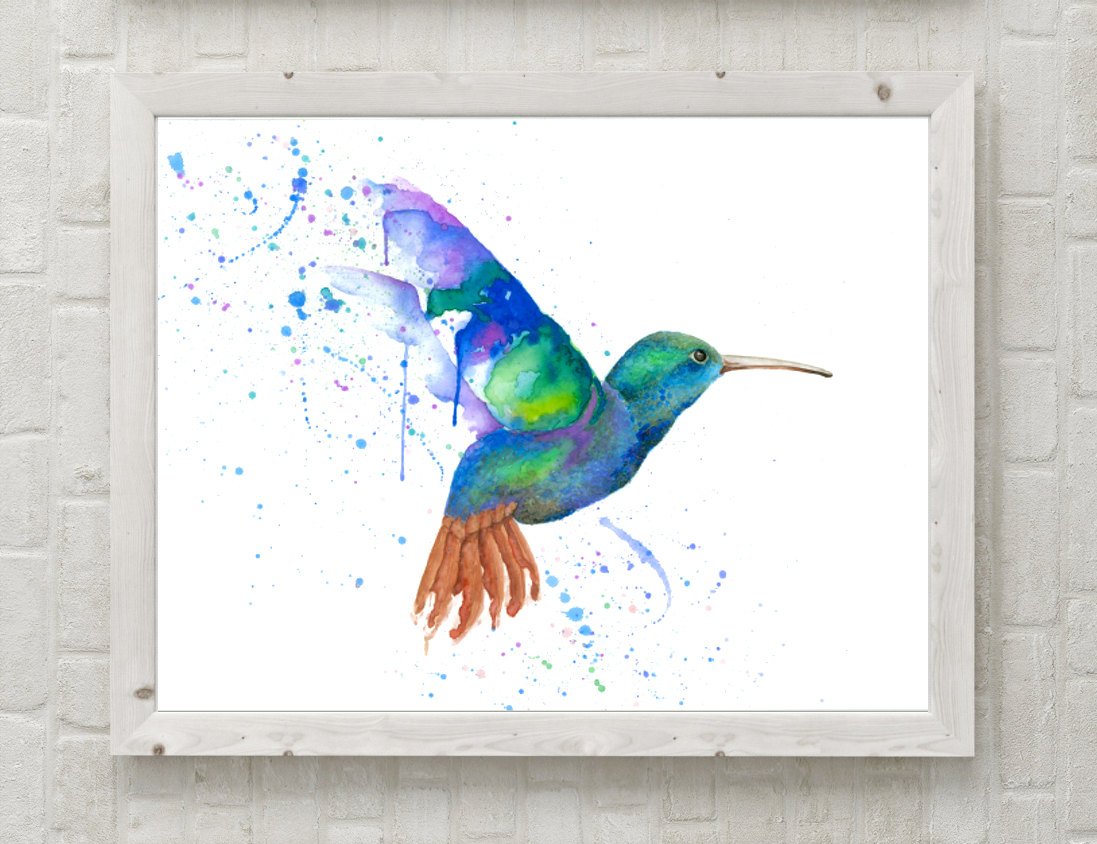 1097x844 Blue Hummingbird Watercolor Glicee Print Abstract Wall Art Etsy - Abstract Watercolor Hummingbird