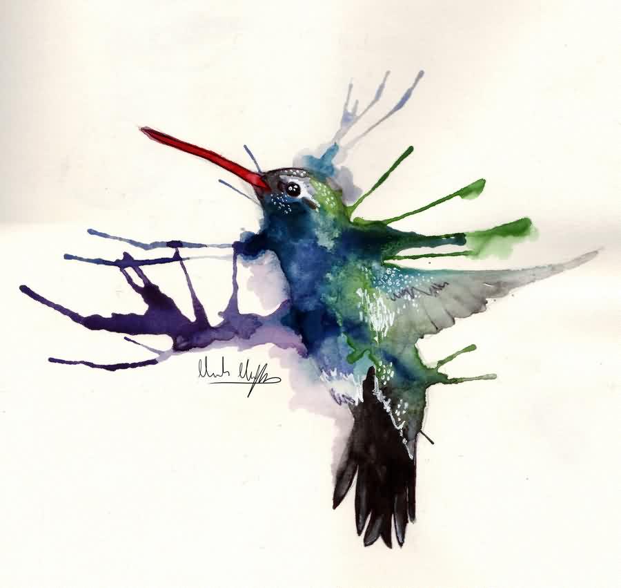 900x851 Cool Abstract Watercolor Hummingbird Tattoo Sample - Abstract Watercolor Hummingbird