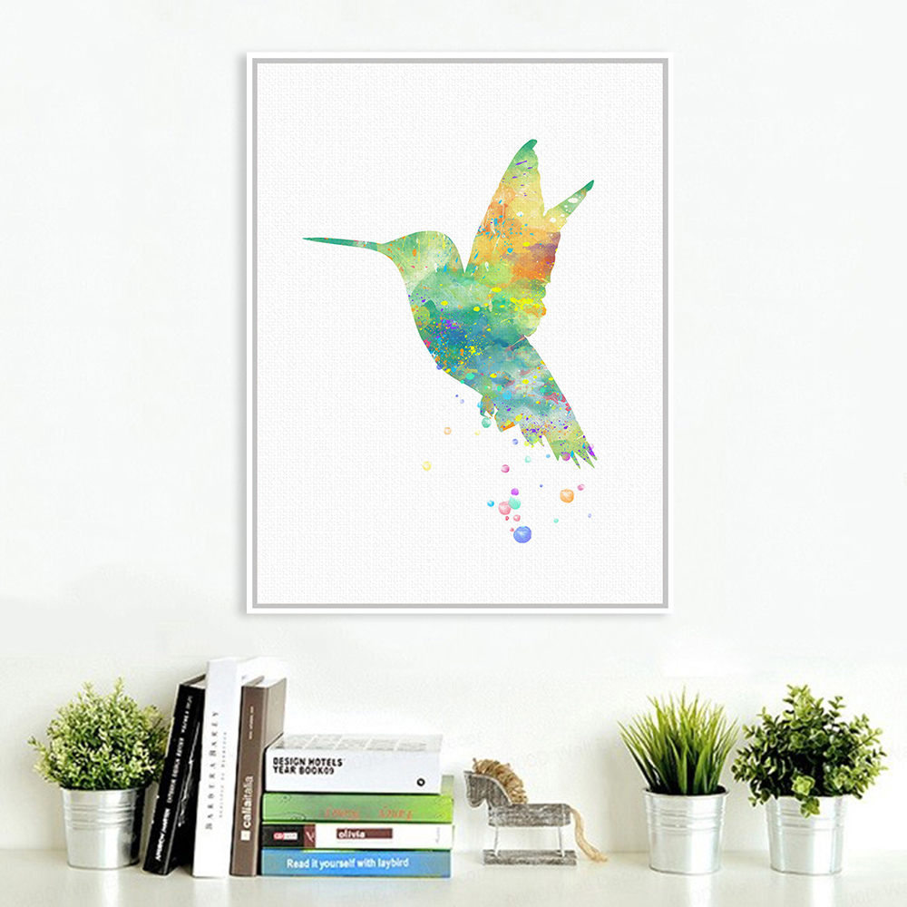 1000x1000 Watercolor Hummingbird Feather Art Print Poster Abstract Wall - Abstract Watercolor Hummingbird