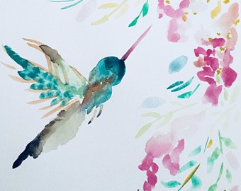 340x270 Abstract Hummingbird Etsy - Abstract Watercolor Hummingbird