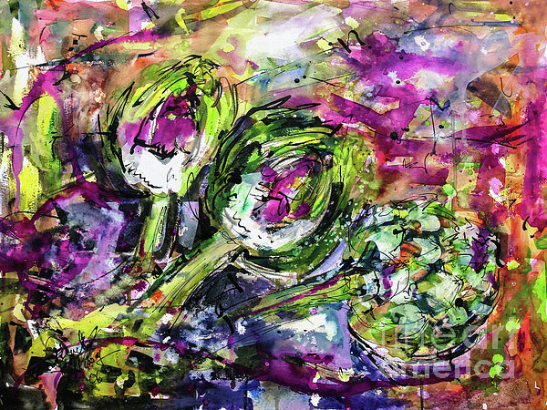 600x450 Artichoke Abstract Watercolor And Ink Painting By Ginette Callaway - Abstract Watercolor Ink